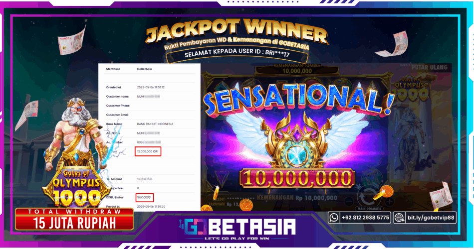 Bukti pembayaran Jackpot di GOBETASIA