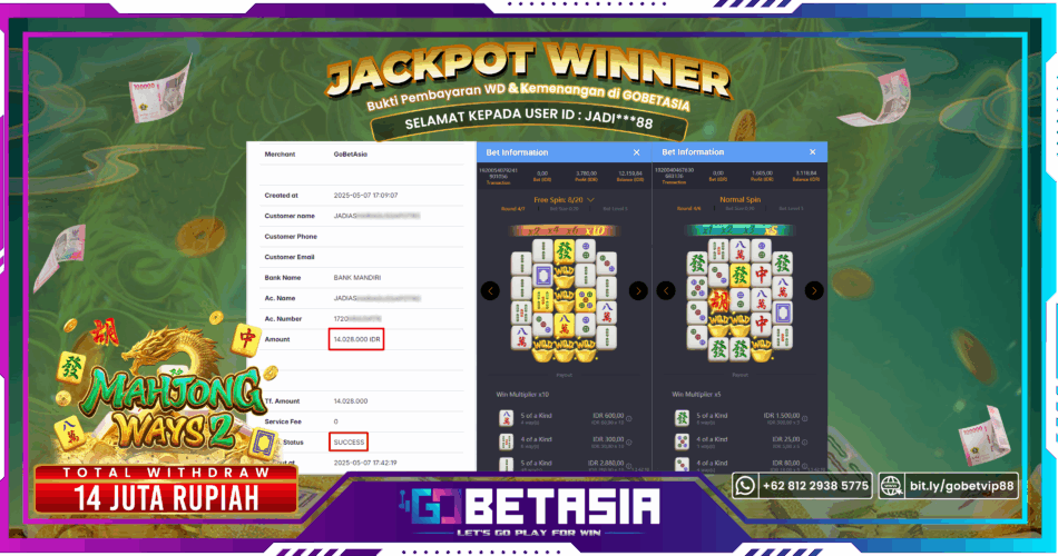 Bukti pembayaran Jackpot di GOBETASIA