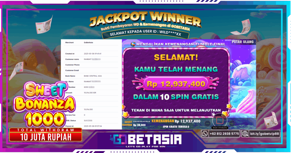 Bukti pembayaran Jackpot di GOBETASIA