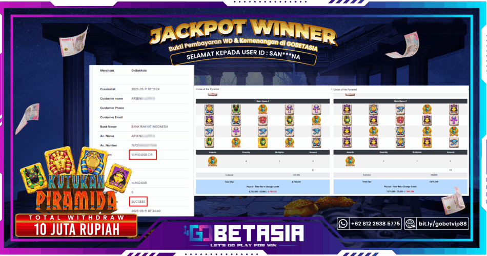 Bukti pembayaran Jackpot di GOBETASIA