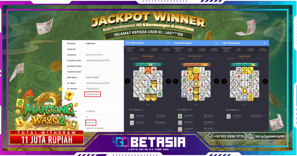 Bukti pembayaran Jackpot di GOBETASIA