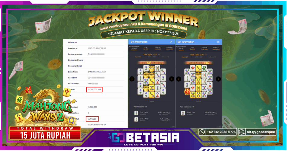 Bukti pembayaran Jackpot di GOBETASIA