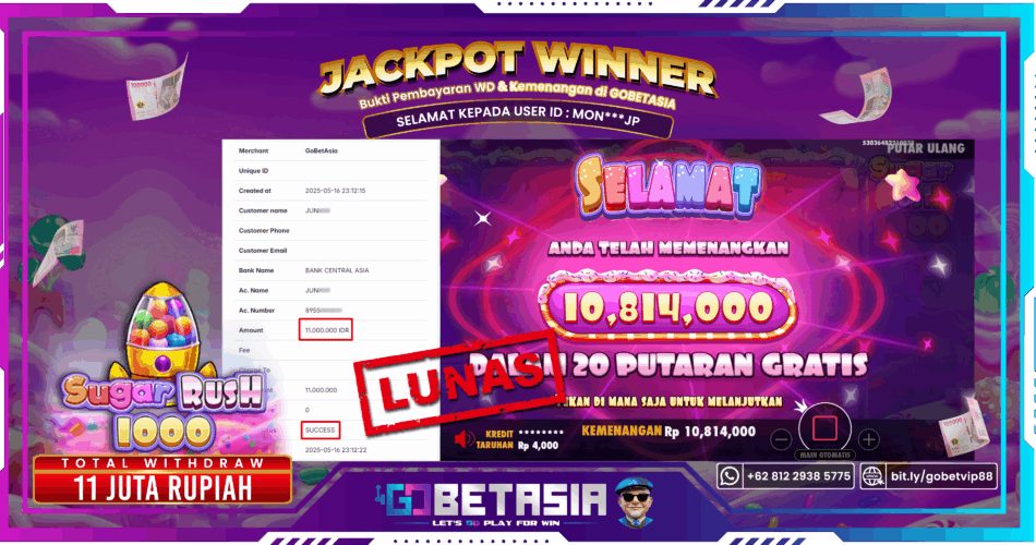 Bukti pembayaran Jackpot di GOBETASIA