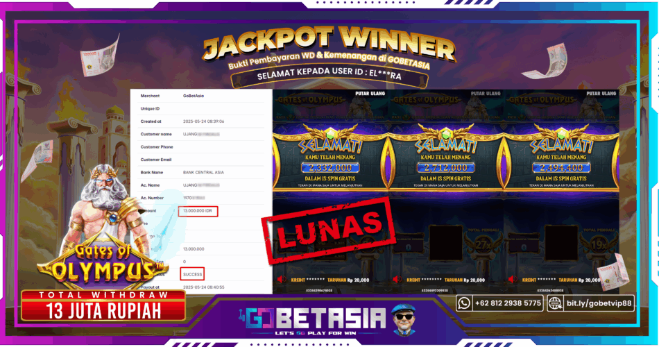 Bukti pembayaran Jackpot di GOBETASIA