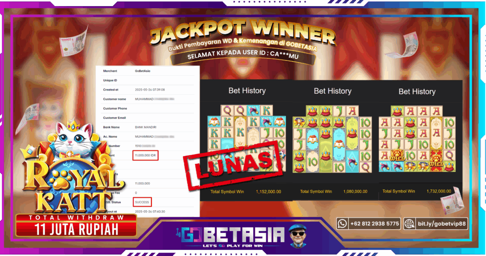 Bukti pembayaran Jackpot di GOBETASIA