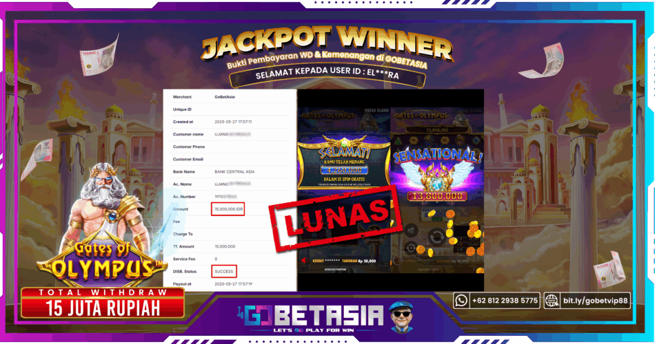 Bukti pembayaran Jackpot di GOBETASIA
