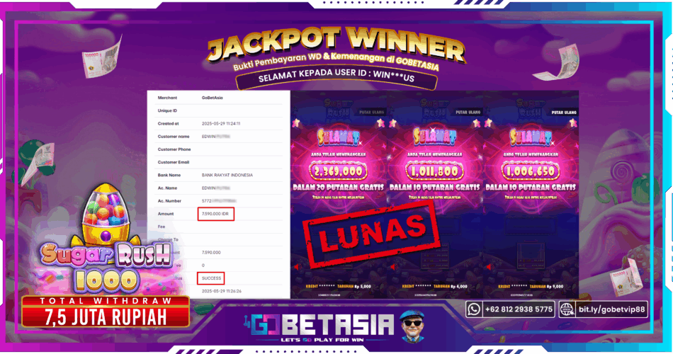 Bukti pembayaran Jackpot di GOBETASIA