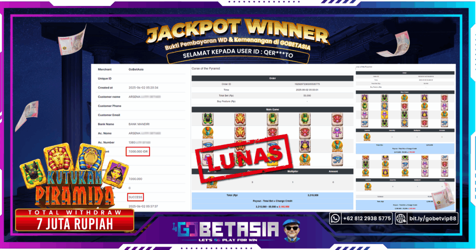 Bukti pembayaran Jackpot di GOBETASIA