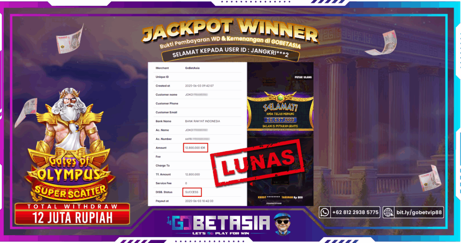 Bukti pembayaran Jackpot di GOBETASIA