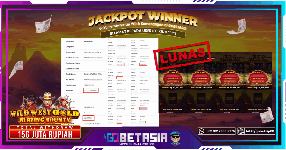 Bukti pembayaran Jackpot di GOBETASIA