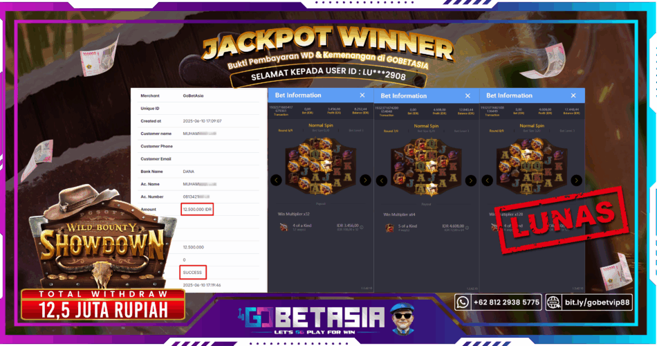 Bukti pembayaran Jackpot di GOBETASIA