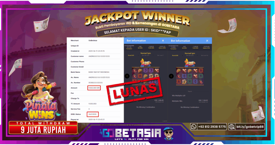 Bukti pembayaran Jackpot di GOBETASIA