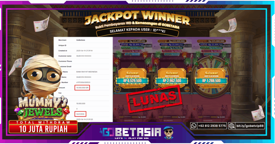 Bukti pembayaran Jackpot di GOBETASIA