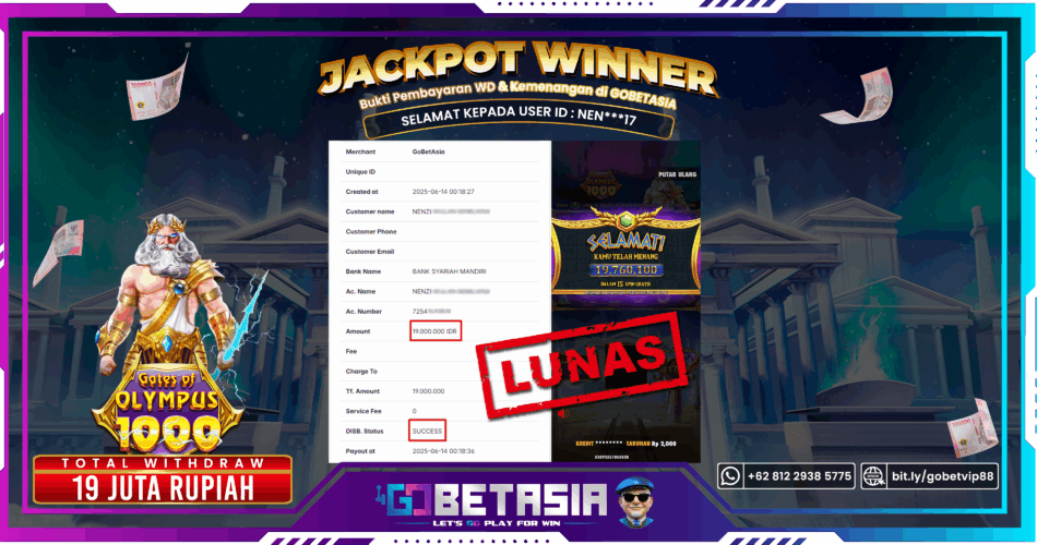 Bukti pembayaran Jackpot di GOBETASIA
