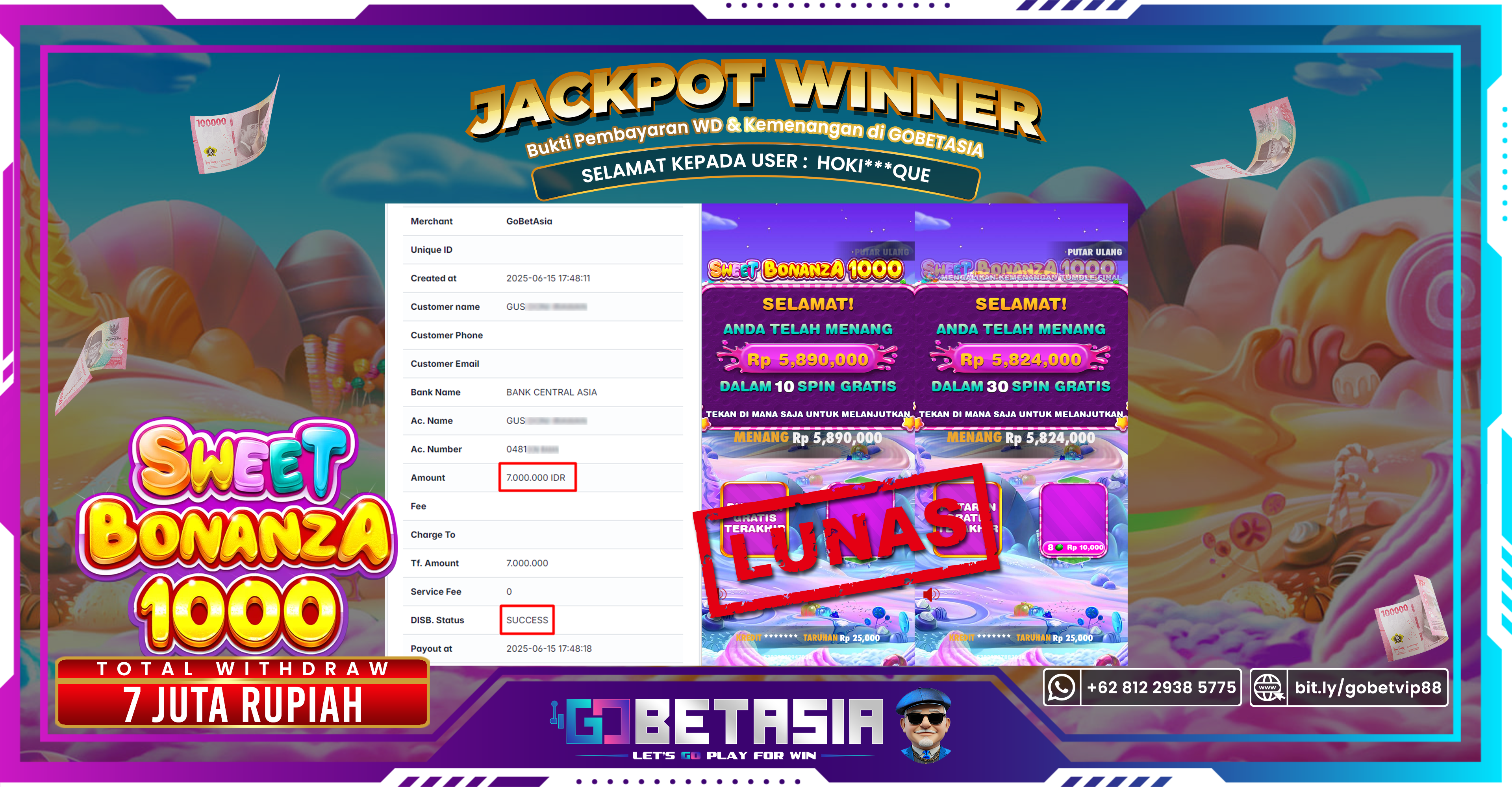 Bukti pembayaran Jackpot di GOBETASIA