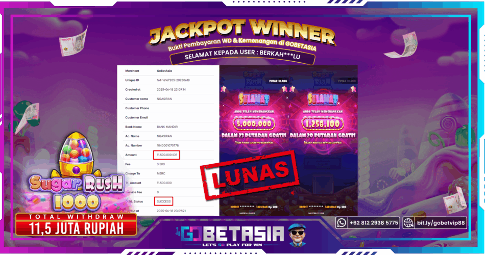 Bukti pembayaran Jackpot di GOBETASIA