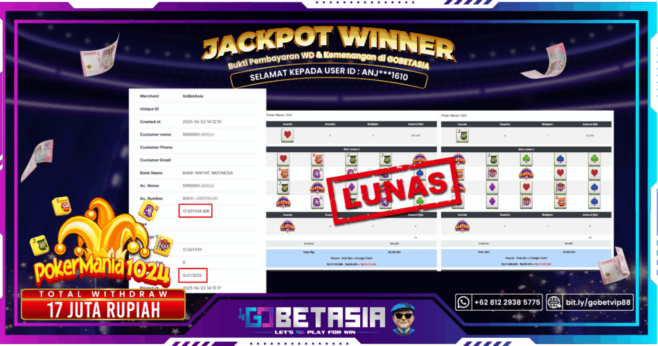Bukti pembayaran Jackpot di GOBETASIA