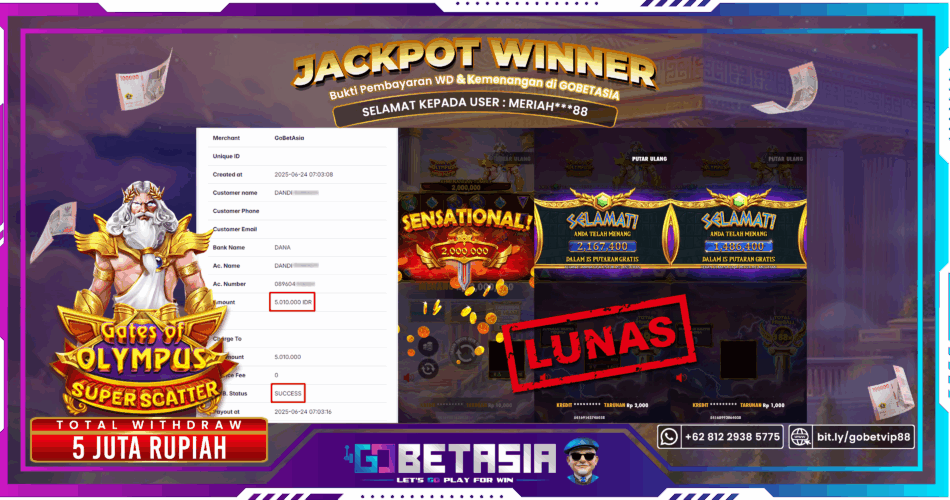 Bukti pembayaran Jackpot di GOBETASIA