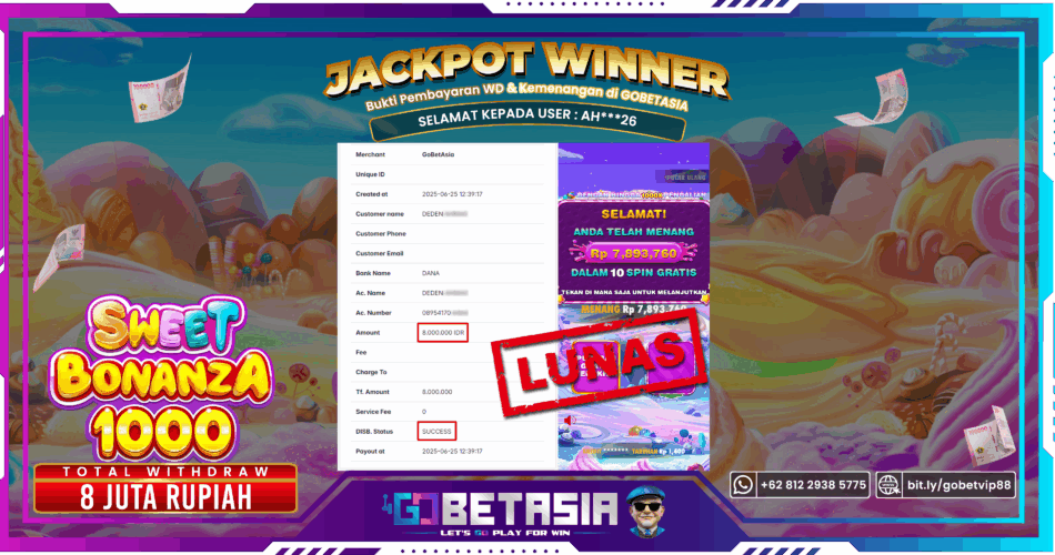 Bukti pembayaran Jackpot di GOBETASIA
