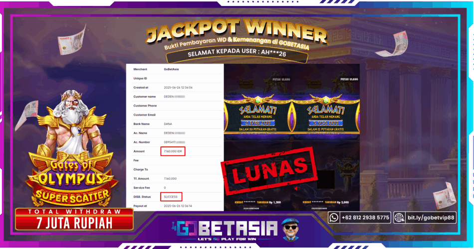 Bukti pembayaran Jackpot di GOBETASIA