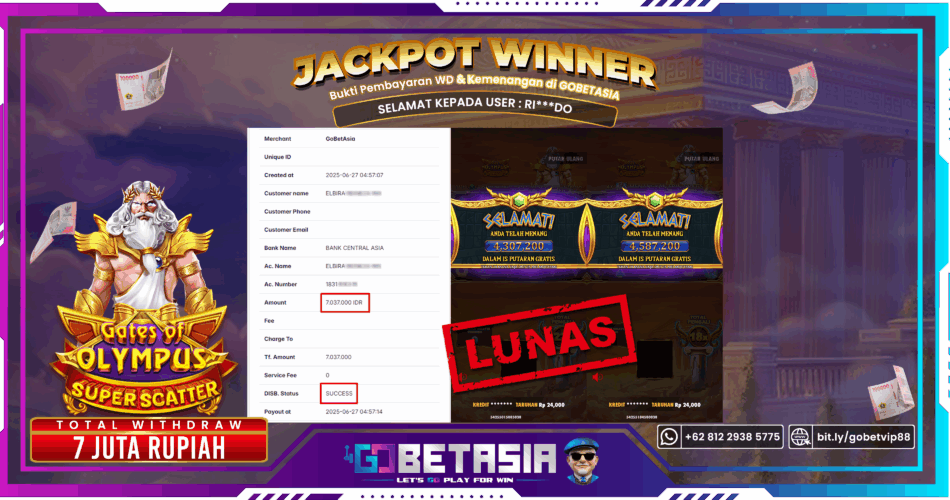 Bukti pembayaran Jackpot di GOBETASIA