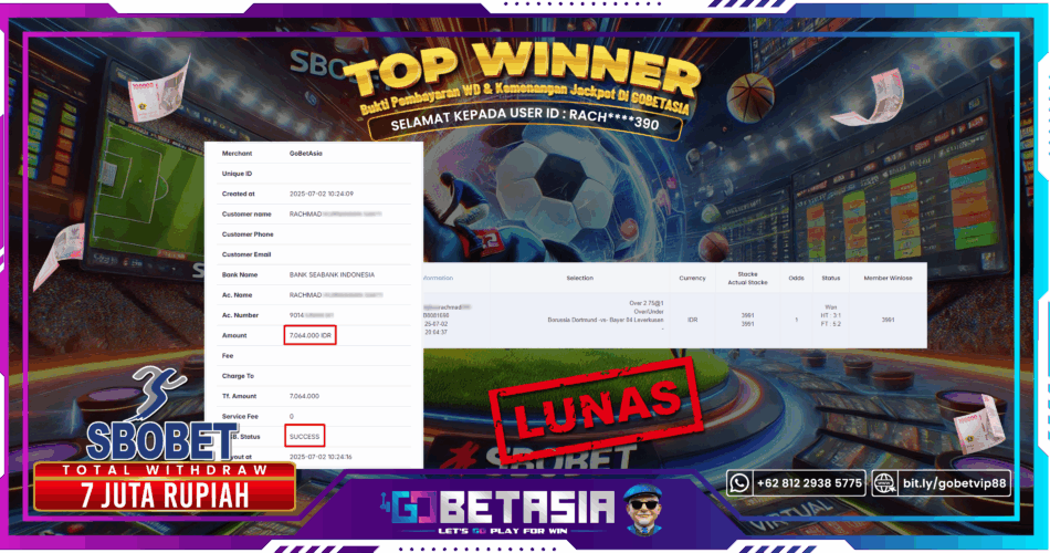Bukti pembayaran Jackpot di GOBETASIA