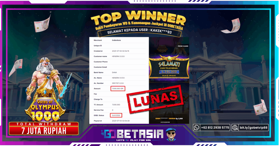 Bukti pembayaran Jackpot di GOBETASIA