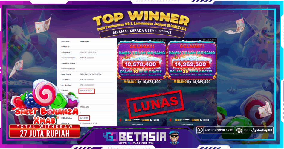 Bukti pembayaran Jackpot di GOBETASIA
