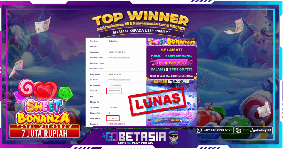 Bukti pembayaran Jackpot di GOBETASIA