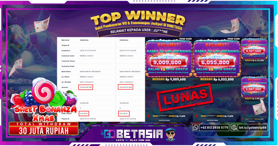 Bukti pembayaran Jackpot di GOBETASIA