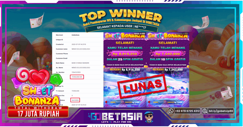 Bukti pembayaran Jackpot di GOBETASIA