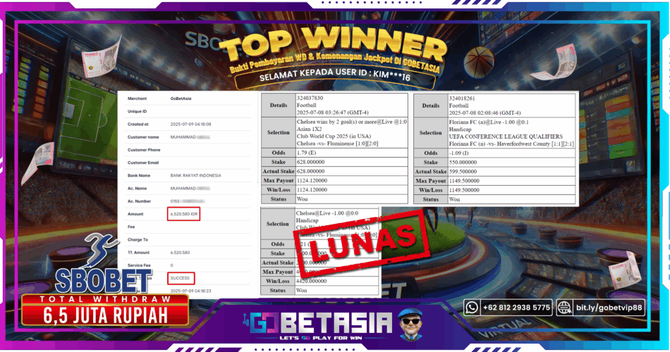 Bukti pembayaran Jackpot di GOBETASIA
