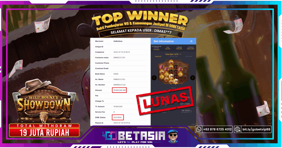 Bukti pembayaran Jackpot di GOBETASIA