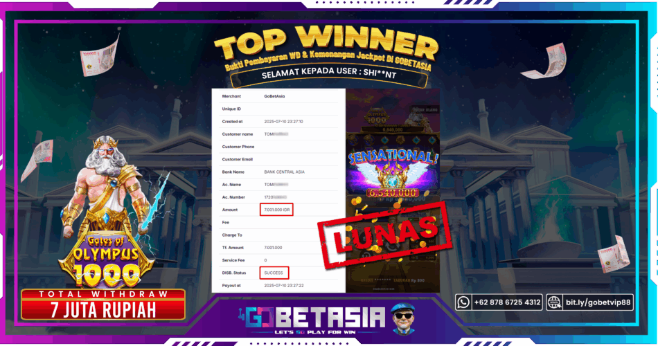 Bukti pembayaran Jackpot di GOBETASIA