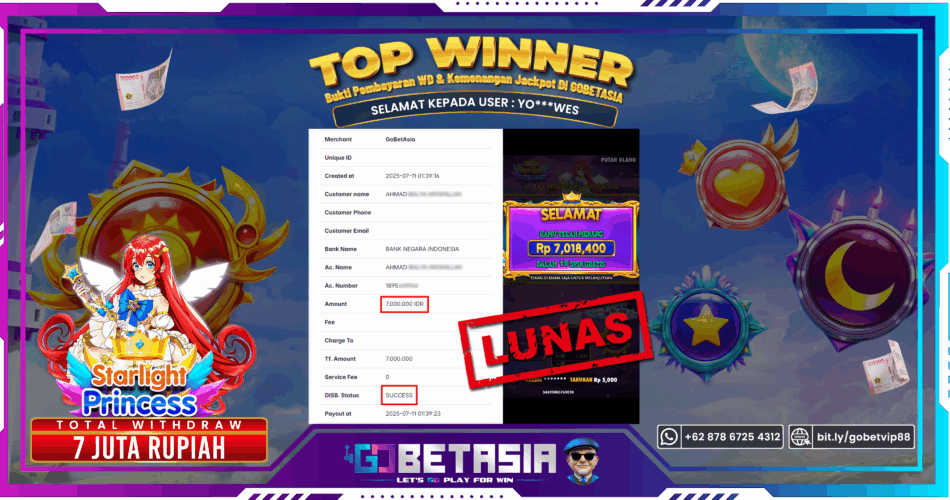 Bukti pembayaran Jackpot di GOBETASIA