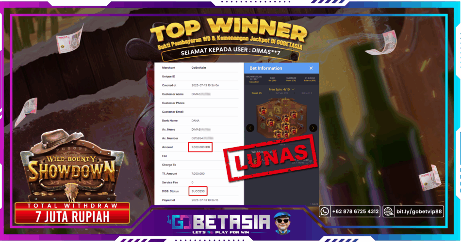 Bukti pembayaran Jackpot di GOBETASIA