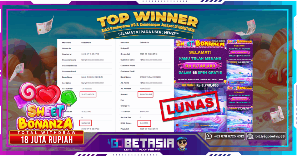 Bukti pembayaran Jackpot di GOBETASIA