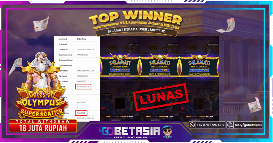 Bukti pembayaran Jackpot di GOBETASIA