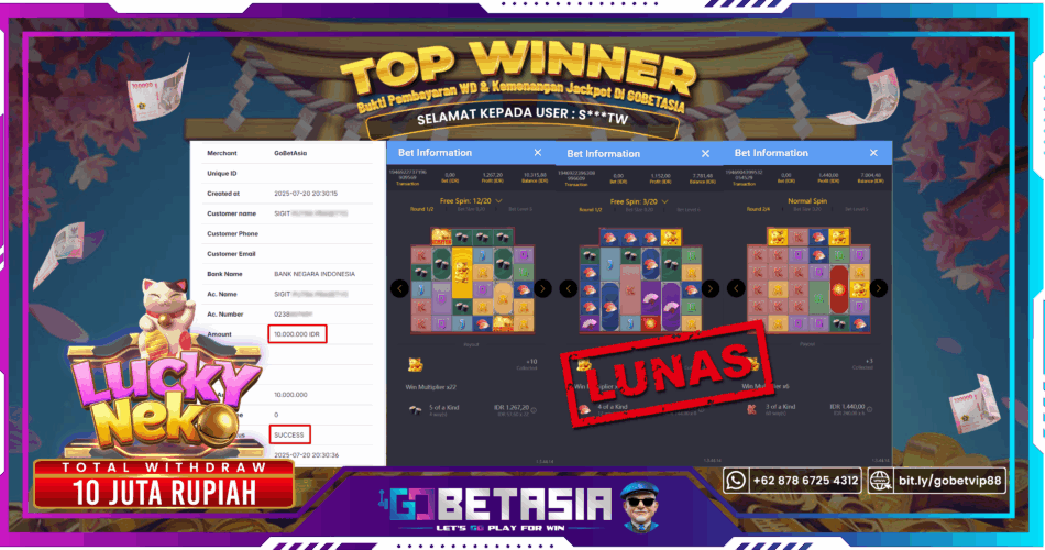 Bukti pembayaran Jackpot di GOBETASIA