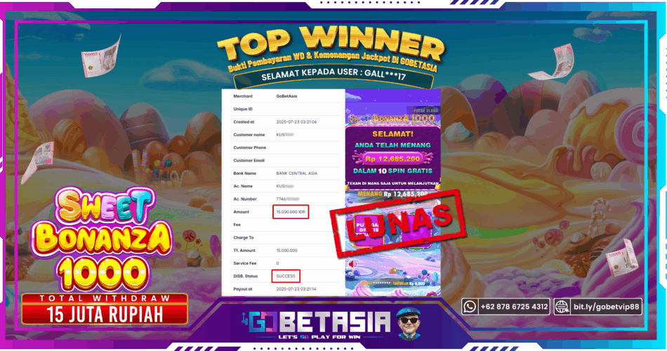 Bukti pembayaran Jackpot di GOBETASIA