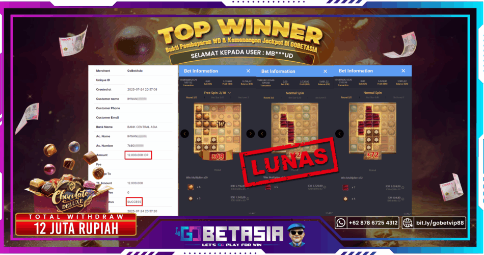 Bukti pembayaran Jackpot di GOBETASIA