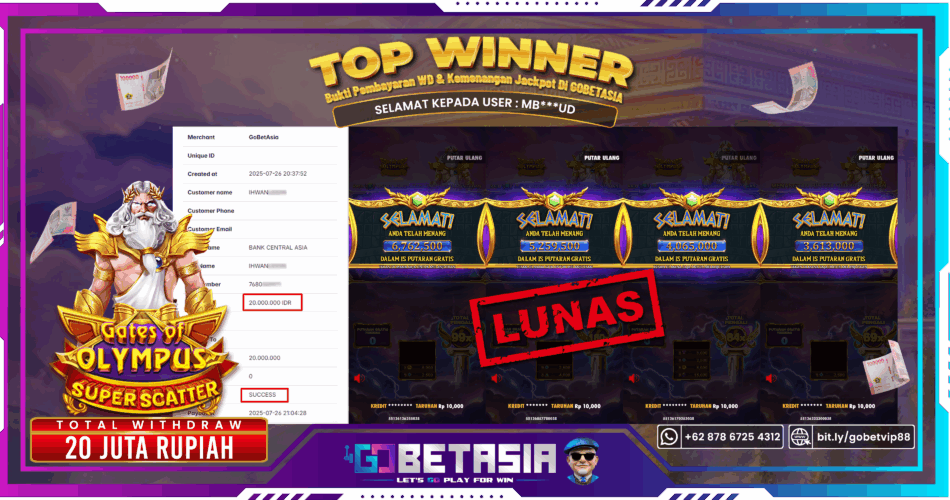 Bukti pembayaran Jackpot di GOBETASIA