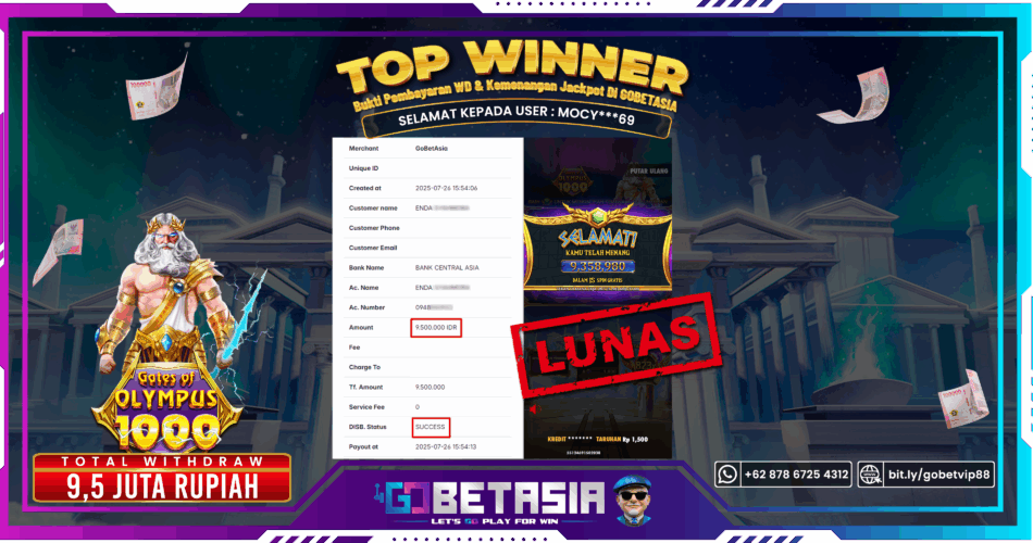 Bukti pembayaran Jackpot di GOBETASIA