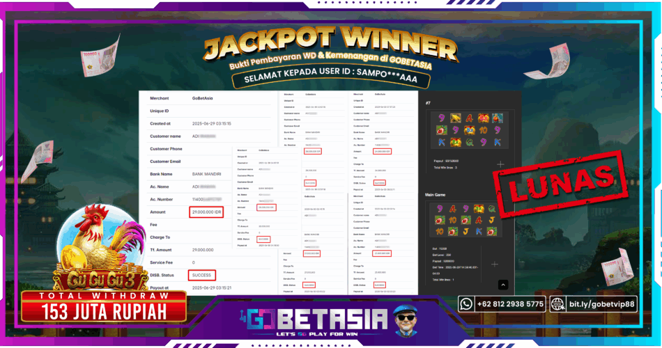 Bukti pembayaran Jackpot di GOBETASIA