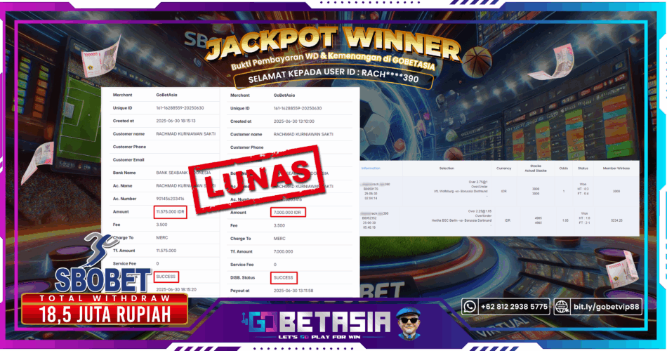 Bukti pembayaran Jackpot di GOBETASIA