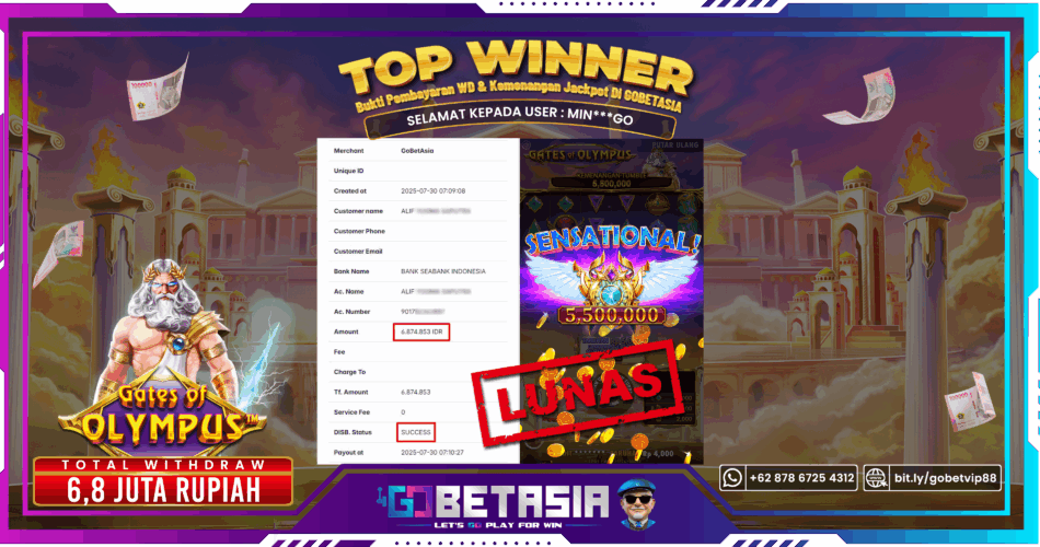 Bukti pembayaran Jackpot di GOBETASIA