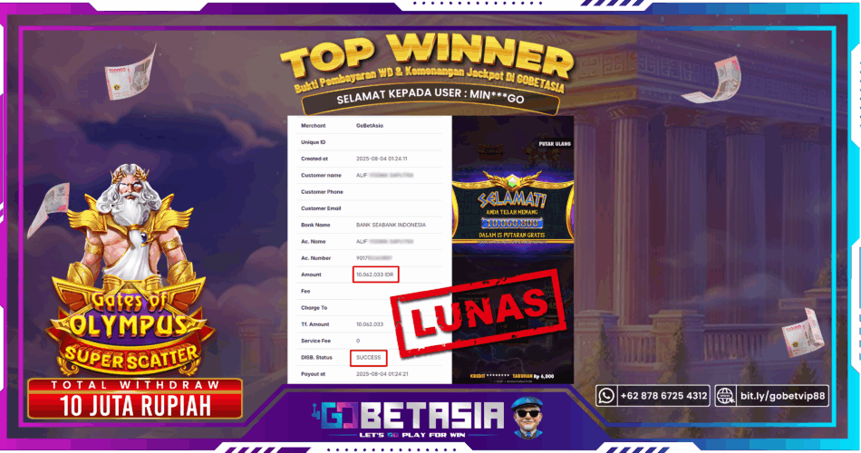 Bukti pembayaran Jackpot di GOBETASIA