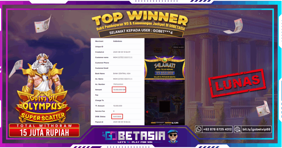 Bukti pembayaran Jackpot di GOBETASIA
