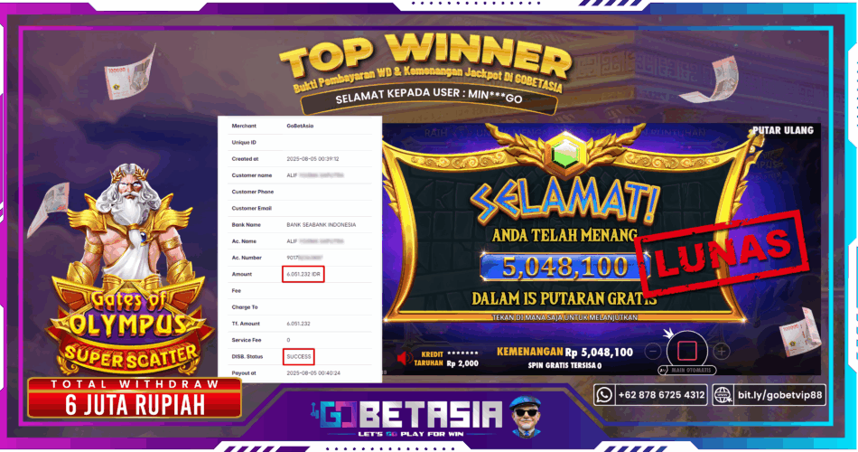 Bukti pembayaran Jackpot di GOBETASIA