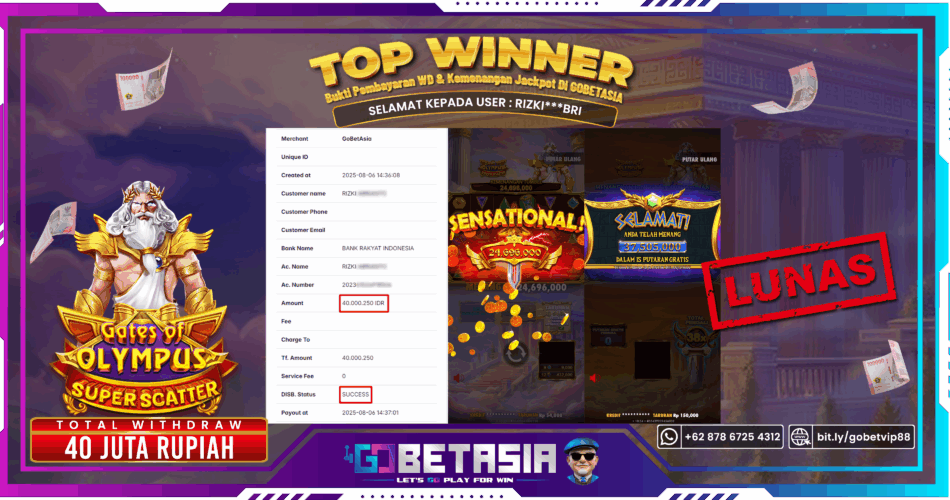 Bukti pembayaran Jackpot di GOBETASIA